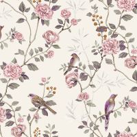 Обои Andrea Rossi Cheradi Винил на флизелине (1,06*10,05) Бежевый/Зеленый/Розовый, Птицы/Цветы арт-54396-3 — фото 1, Обои для стен