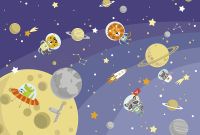 Фреска детская Ortograf Для самых маленьких 32956 Фактура флок FLK Флизелин (4*2,7) Фиолетовый/Разноцветный, Космос/Животные арт-32956 (флок FLK) — фото 2, Фрески