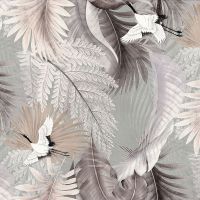 Обои Prima Italiana Volare Винил на флизелине (1,06*10) Зеленый/Сиреневый/Бежевый, Птицы/Листья арт-80471 — фото 1, Обои для стен