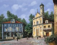 Фреска Ortograf Городской пейзаж живопись 11532 Фактура флок FLK Флизелин (3,4*2,7) Бежевый/Голубой/Зеленый, Город/Пейзаж/Живопись арт-11532 (флок FLK) — фото 2, Фрески