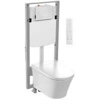 Комплект унитаза биде с инсталляцией Jacob Delafon Seine с сиденьем Микролифт и Белой глянцевой клавишей смыва арт-E34360-00 — фото 1, Умные унитазы