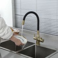 Смеситель для кухни Frap H69 Сатин золотой Черный арт-F4396-3 — фото 7, Смесители для кухни