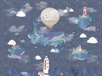 Фреска детская Ortograf Little Friends 34400 Фактура флок FLK Флизелин (4*3) Серый/Разноцветный, Рыбы арт-34400 (флок FLK) — фото 2, Фрески