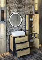 Шкаф пенал Sanflor Гард 2 43 Дуб крафт золотой Черный арт-С22584 — фото 6, Пеналы для ванной комнаты