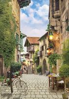 Фреска Ortograf Городской пейзаж 33268 Фактура флок FLK Флизелин (1,9*2,7) Бежевый/Зеленый/Голубой, Город/Листья арт-33268 (флок FLK) — фото 2, Фрески