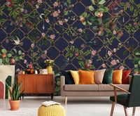 Фреска Ortograf Aurora 34125 Фактура флок FLK Флизелин (4*2,7) Синий/Разноцветный, Цветы/Птицы арт-34125 (флок FLK) — фото 3, Фрески