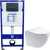 Комплект унитаза Aquatek Европа AQ1900-00 с инсталляцией WellWant Standart 50 WWISI111BB с сиденьем Микролифт и Черной матовой клавишей смыва арт-AQ1900-00+WWISI111BB — фото 1, Комплекты унитаз + инсталляция