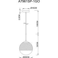 Подвесной светильник Artelamp Jupiter gold Прозрачный Золото арт-A7961SP-1GO — фото 3, Подвесные светильники