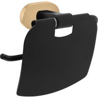 Держатель туалетной бумаги Rav Slezak Yukon с крышкой Черный матовый Золото арт-YUA0400CMATZ — фото 1, Держатели туалетной бумаги