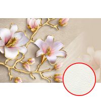 Фреска Ortograf 3D 6653 Фактура флок FLK Флизелин (5*3,2) Бежевый/Розовый/Золото, Цветы арт-6653 (флок FLK) — фото 1, Фрески