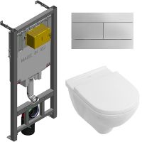 Комплект унитаза Villeroy&Boch O Novo 5660H101 с сиденьем Микролифт и инсталляцией Jacob Delafon E29025-NF+E4316-CP с клавишей смыва Хром арт-5660H101+E29025-NF+E4316-CP — фото 1, Комплекты унитаз + инсталляция