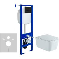 Комплект унитаза Aquatek Либра New AQ1148N-00 с инсталляцией Berges Atom 410 040340 с сиденьем Микролифт и Черной матовой клавишей смыва арт-AQ1148N-00+040340 — фото 1, Комплекты унитаз + инсталляция