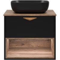 Тумба под раковину Brevita Bergen 60 подвесная Черная матовая Дуб Галифакс олово арт-BER-07060-19-02-1Я — фото 2, Тумбы под раковину