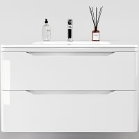 Тумба под раковину Style Line Марелла 90 Люкс Plus подвесная Белый глянец антискрейтч арт-СС-00002414 — фото 1, Тумбы под раковину