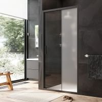Душевая дверь AM.PM Gem Solo 100 профиль Черный матовый стекло матовое-прозрачное арт-W90G-100-1-195BM — фото 2, Раздвижные душевые двери