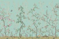 Фреска Ortograf Chinoiserie 33920 Фактура флок FLK Флизелин (4,5*3) Бирюзовый/Разноцветный, Деревья/Цветы/Птицы арт-33920 (флок FLK) — фото 2, Фрески