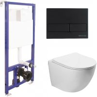 Комплект унитаза Vincea Globo VT1-14S с инсталляцией Berges Novum L5 040215 с сиденьем Микролифт и Черной матовой клавишей смыва арт-VT1-14S+040215 — фото 1, Комплекты унитаз + инсталляция