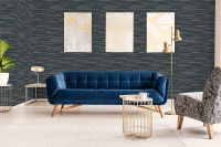 Обои Grandeco Elementum Винил на флизелине (0,53*10,05) Синий/Золото, Полоса/Рогожка арт-EE 1106 — фото 3, Обои для стен