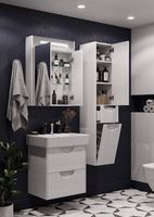 Шкаф пенал Aquaton Сильва 32 R подвесной с бельевой корзиной Дуб полярный арт-1A215603SIW7R — фото 4, Пеналы для ванной комнаты