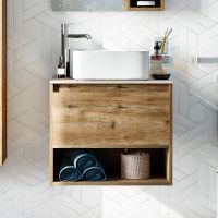 Тумба с раковиной STWORKI Карлстад 60 подвесная Дуб рустикальный арт-427731 — фото 2, Тумбы с раковиной