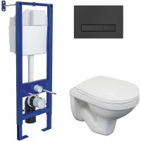 Комплект унитаза Berges Gamma с инсталляцией Atom Line с сиденьем Микролифт и Черной SoftTouch клавишей смыва арт-043335 — фото 1, Комплекты унитаз + инсталляция