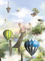 Фреска детская Ortograf Сказочная страна 30775 Фактура флок FLK Флизелин (2*2,7) Голубой/Зеленый, Воздушные шары арт-30775 (флок FLK) — фото 2, Фрески