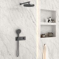 Душевая система Vincea Inspire с термостатом Вороненая сталь арт-VSFW-422TI2GM — фото 3, Встраиваемые душевые комплекты