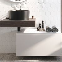 Тумба с раковиной STWORKI Ольборг 80 подвесная Белая матовая Дуб карпентер арт-482608 — фото 1, Тумбы с раковиной