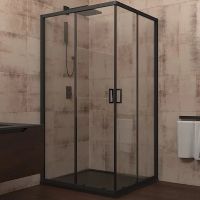 Душевой уголок Veconi Rovigo RV-13 80x80 профиль Черный матовый стекло прозрачное арт-RV13-80-01-C5 — фото 1, Квадратные душевые уголки