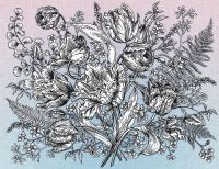 Фреска Ortograf Grafika Natura 31544 Фактура бархат FX Флизелин (3,5*2,7) Розовый/Голубой/Белый, Цветы/Абстракция арт-31544 (бархат FX) — фото 2, Фрески