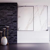 Шторка на ванну Veconi Palau 60 профиль Брашированный графит стекло прозрачное арт-PL85GR-60-01-C7 — фото 1, Неподвижные шторки для ванной