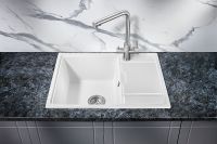 Кухонная мойка Milacio Navarra 65 Cuarzo / белая / искусственный камень / 65x21 /2x50 см / врезная / с крылом арт-MC.77062 — фото 2, Кухонные мойки