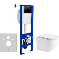 Комплект унитаза WeltWasser Merzbach 043 GL-WT 10000009939 с инсталляцией Berges Atom 410 040332 с сиденьем Микролифт и Черной матовой клавишей смыва арт-10000009939+040332 — фото 1, Комплекты унитаз + инсталляция