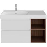Тумба под раковину Kerama Marazzi Cubo 90 L CUB.90.2Lh\WHTM.N подвесная Белая матовая Структурированный орех арт-CUB.90.2Lh\WHTM.N — фото 2, Тумбы под раковину