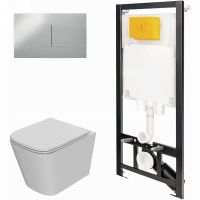 Комплект унитаза с инсталляцией Point Ника с сиденьем Микролифт и клавишей смыва Хром глянцевый арт-886914SIOO+PN41081 — фото 1, Комплекты унитаз + инсталляция