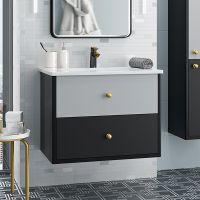 Тумба с раковиной Brevita 50 Shades of Grey Кристиан 80 подвесная Черная матовая Серая матовая арт-УТ000014240 — фото 7, Тумбы с раковиной