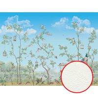 Фреска Ortograf Chinoiserie 33954 Фактура флок FLK Флизелин (4*3) Голубой/Зеленый, Деревья/Птицы арт-33954 (флок FLK) — фото 1, Фрески