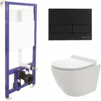 Комплект унитаза AQUAme AQM2002 с инсталляцией Berges Novum L5 040215 с сиденьем Микролифт и Черной матовой клавишей смыва арт-AQM2002+040215 — фото 1, Комплекты унитаз + инсталляция