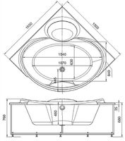 Акриловая ванна Aquatek Эпсилон 150х150 без гидромассажа с фронтальной панелью с каркасом (вклеенный) со слив-переливом арт-EPS150-0000066 — фото 4, Акриловые ванны