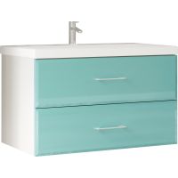 Тумба под раковину Marka One Mix 80П с ручками фасад стекло Бирюзовая арт-У69537 — фото 1, Тумбы под раковину