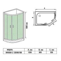 Душевой уголок WeltWasser WW500 С 120х90 R профиль Хром стекло прозрачное арт-10000012453 — фото 4, Асимметричные душевые уголки