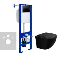 Комплект унитаза WellWant Aura WWU01122B с инсталляцией Berges Atom 410 040332 с сиденьем Микролифт и Черной матовой клавишей смыва арт-WWU01122B+040332 — фото 1, Комплекты унитаз + инсталляция