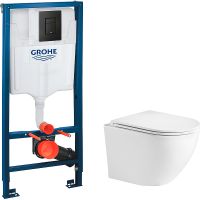 Комплект унитаза WeltWasser Merzbach 043 GL-WT 10000009939 с инсталляцией Grohe Rapid SL 38811KF0 с сиденьем Микролифт и Черной матовой клавишей смыва арт-10000009939+38811KF0 — фото 1, Комплекты унитаз + инсталляция