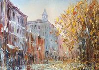 Фреска Ortograf Городской пейзаж живопись 8040 Фактура бархат FX Флизелин (2,85*2) Голубой/Оранжевый/Розовый, Город/Абстракция/Живопись арт-8040 (бархат FX) — фото 2, Фрески