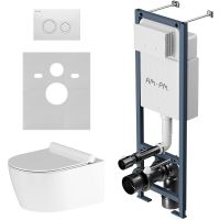 Комплект унитаза с инсталляцией AM.PM Jupiter с сиденьем Микролифт и Белой глянцевой клавишей смыва арт-IS110101.DX77C1700 — фото 1, Комплекты унитаз + инсталляция