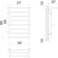 Водяной полотенцесушитель Terminus Анкона П8 500х800 бп500 с полкой Хром, боковое подключение, G 1" НР арт-4670078531476 — фото 3, Водяные полотенцесушители