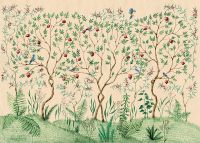 Фреска Ortograf Chinoiserie 33957 Фактура бархат FX Флизелин (4,2*3) Бежевый/Зеленый, Деревья/Птицы арт-33957 (бархат FX) — фото 2, Фрески