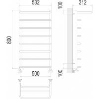 Водяной полотенцесушитель Terminus Полка П8 500x800 с полкой Хром, нижнее подключение, G 1/2" ВР арт-4670078530295 — фото 4, Водяные полотенцесушители