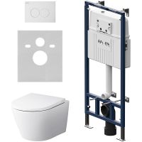 Комплект унитаза с инсталляцией AM.PM Sense FlashClean с сиденьем Микролифт и Белой глянцевой клавишей смыва арт-IS100101.741701 — фото 1, Комплекты унитаз + инсталляция