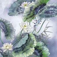 Фреска Ortograf Grafika Natura 31523 Фактура флок FLK Флизелин (2,7*2,7) Синий/Зеленый, Цветы/Листья/Птицы арт-31523 (флок FLK) — фото 2, Фрески